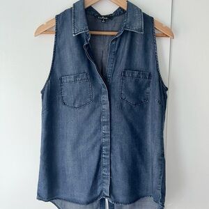 Lulu's Blue Denim Sleeveless Button Down Shirt